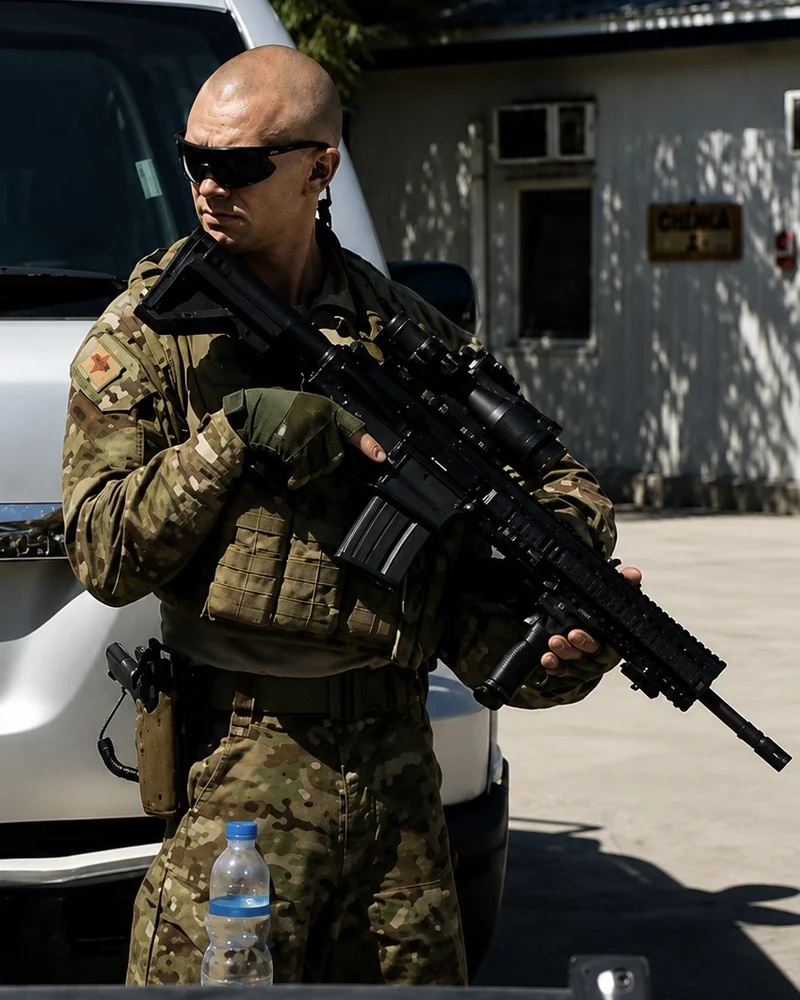 Aaron in Australian Army field uniform on a training range