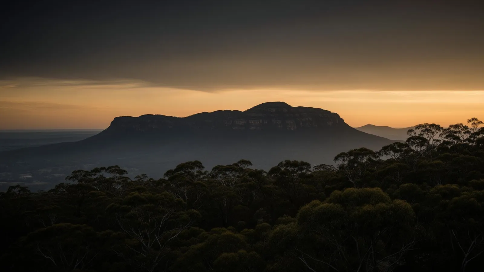 Australian mountain horizon at last light