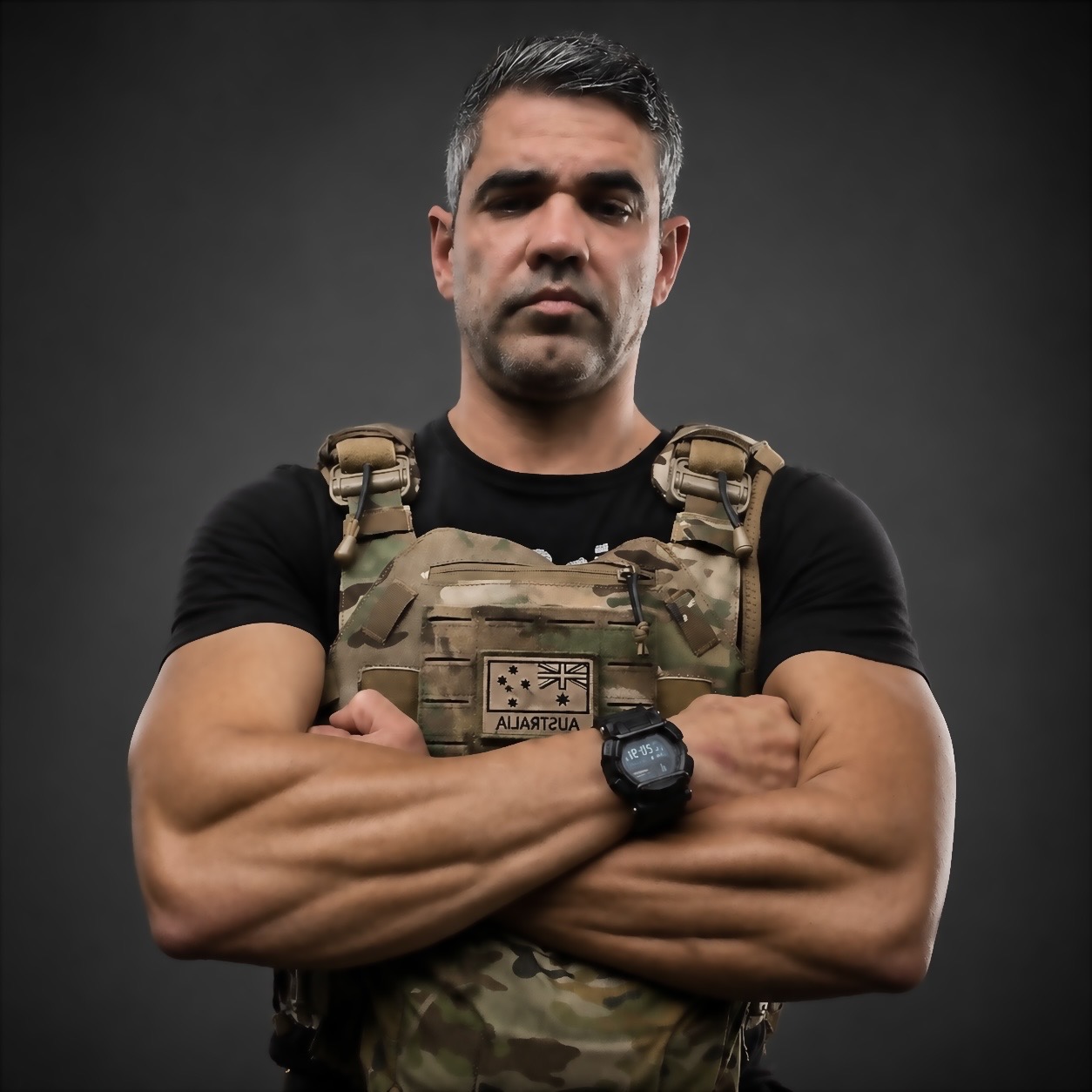 Tulio Lima, founder of The Forge Experience, in tactical plate carrier